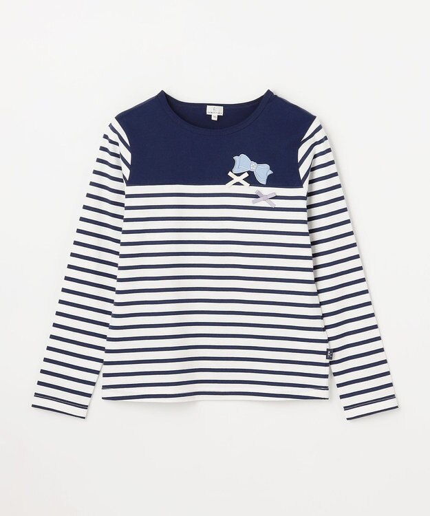 組曲 KIDS 【150-160㎝】リボンボーダー Tシャツ ネイビー