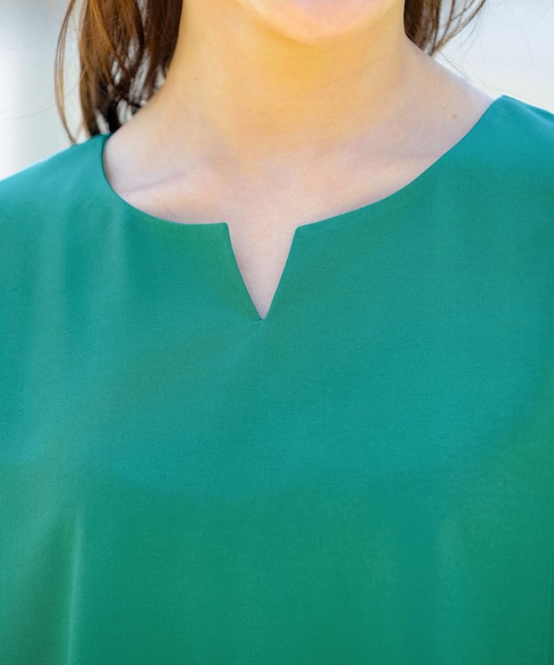 Tiaclasse 【洗える】キーネックフレア袖チュニックブラウス グリーン