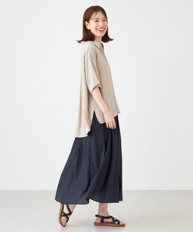 SHARE PARK LADIES 【2WAY】オーバーサイズ楊柳シャツ ライトグレー系