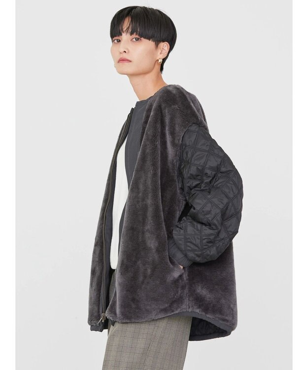 AMERICAN HOLIC キルポカリバーシブルキルティングミディコート Black