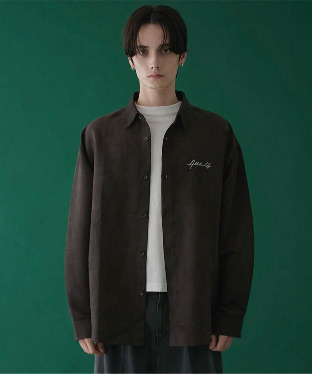 WEGO フェイクスウェードワンポイントBIGシャツ（LS） ブラック中濃色