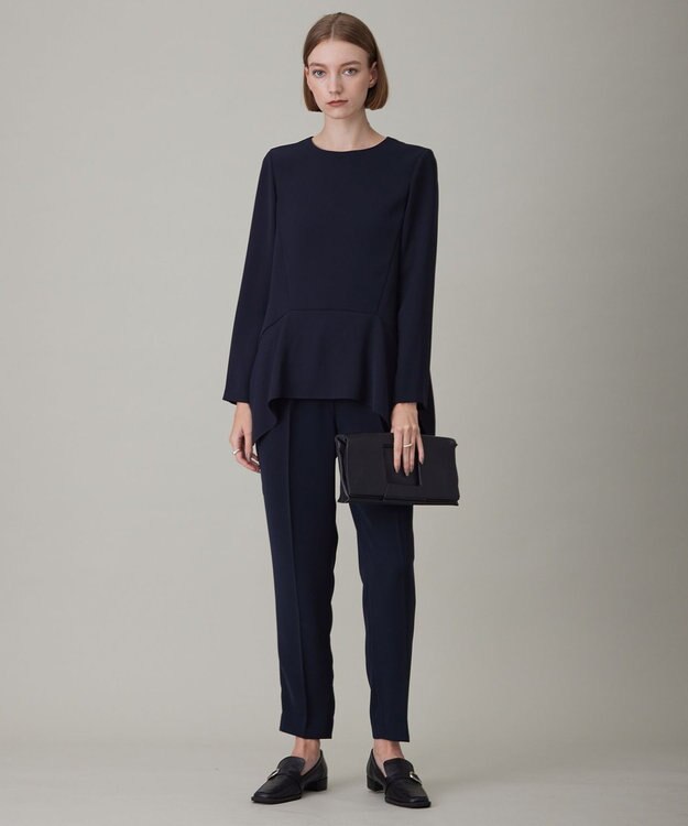 ICB 【洗える】ライトダブルクロス ペプラムブラウス ネイビー系