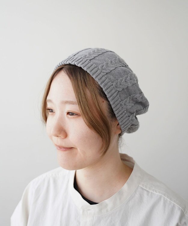 石田製帽 オーガニックコットン アラン編みベレー ブルーグレー