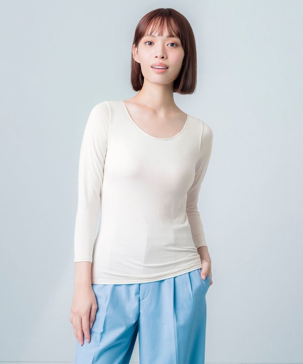 Wing カップ付きインナー あったか素材 ラク きれいなバストシルエット 【シンクロブラトップ】 8分袖 長袖 秋 冬 ET1865 ウイング／ワコール クリーム