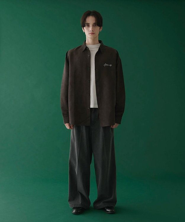 WEGO フェイクスウェードワンポイントBIGシャツ（LS） ブラック中濃色