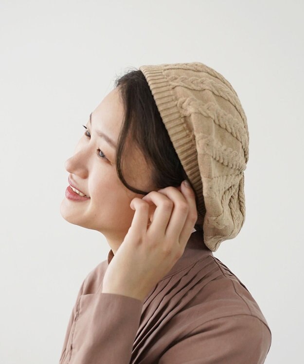 石田製帽 オーガニックコットン アラン編みベレー ベージュ