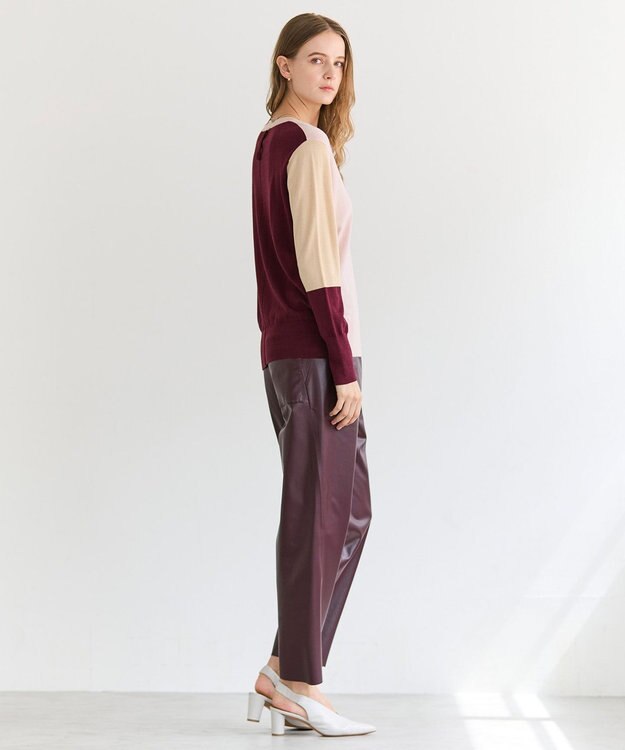 BEIGE， CHLOR / ウールシルク配色クルーネックニット Pink