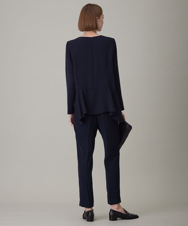 ICB 【洗える】ライトダブルクロス ペプラムブラウス ネイビー系