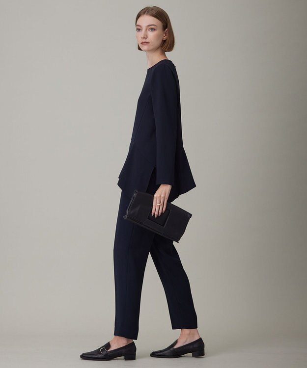 ICB 【洗える】ライトダブルクロス ペプラムブラウス ネイビー系