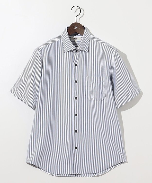 JOSEPH ABBOUD 【キングサイズ・イージーケア・ストレッチ】コンパクトジャージーヘアラインストライプ シャツ サックスブルー系1