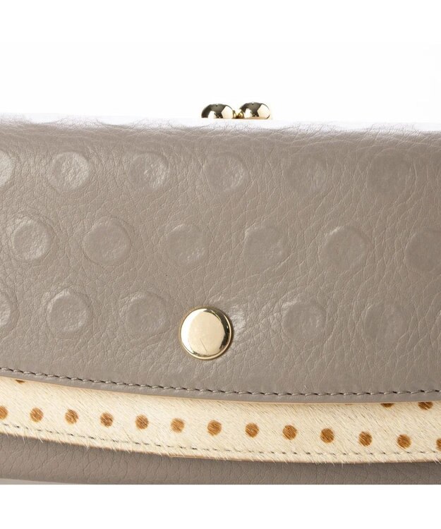 UNBILLION perche 牛革×ハラコ風ドットダブルかぶせ長財布 ライトグレー