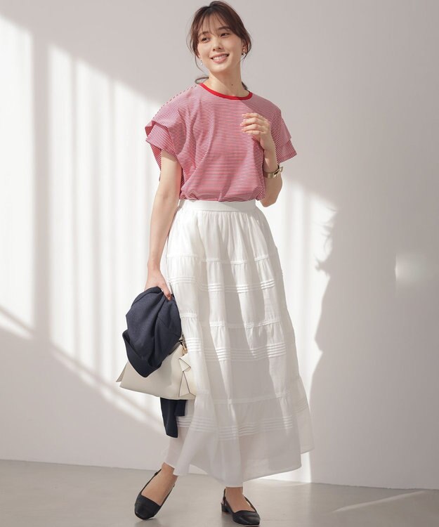 組曲 S GIZAコットンドルマンスリーブ Tシャツ オフ×チェリー系2