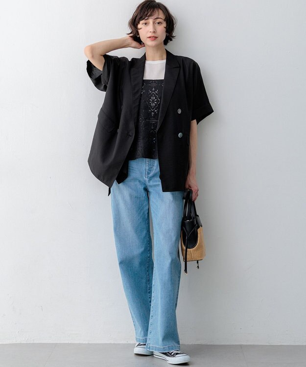 23区 S 【一部先行予約/見上愛さん着用/接触冷感】23区DENIM サマー ストレート ワイド パンツ スカイブルー系