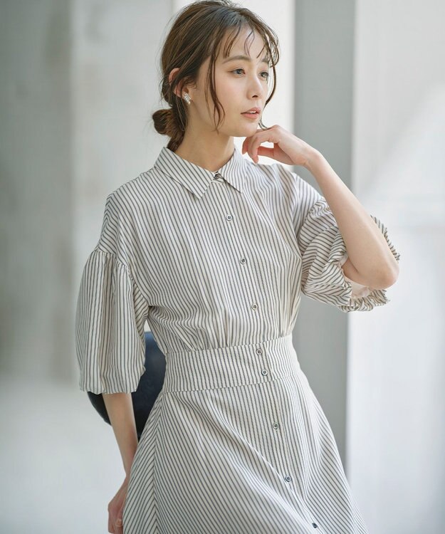 組曲 L 【WEB限定カラーあり】ボリュームスリーブシャツワンピース アイボリー系1