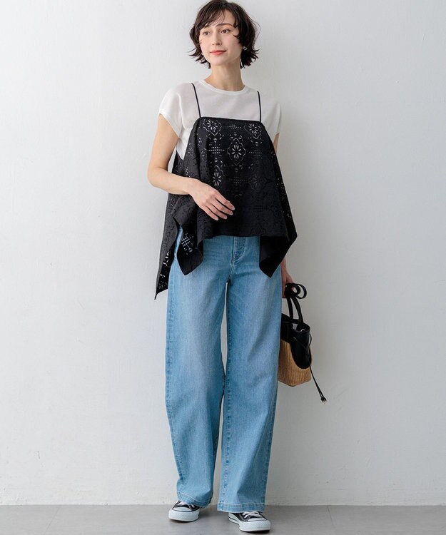 23区 S 【一部先行予約/見上愛さん着用/接触冷感】23区DENIM サマー ストレート ワイド パンツ スカイブルー系