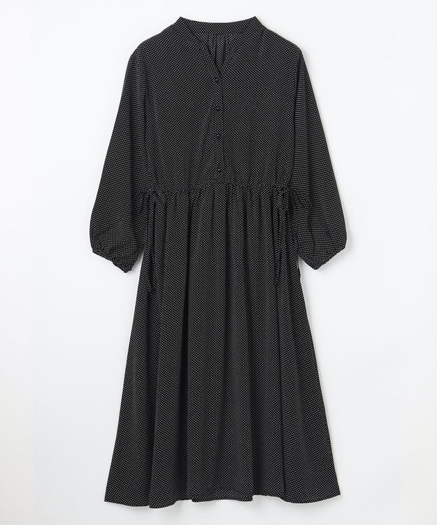 ANY 【洗濯機可能/ウエストゴム】ウエストギャザー ワンピース ブラックドット