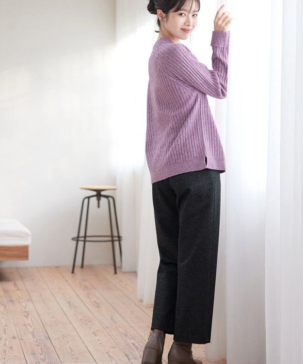 Tiaclasse L ミニチェッカー裏起毛・ストレートパンツ ブラック