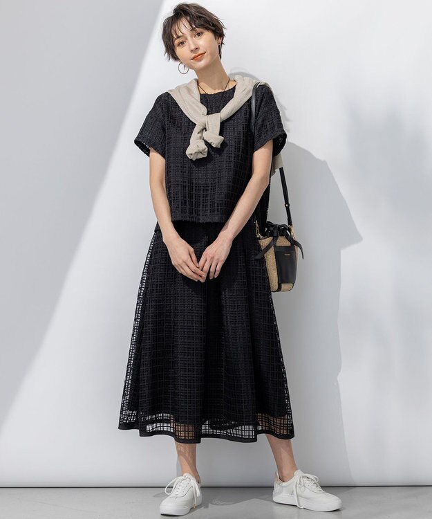 23区 【洗える】Broche チェックレース スカート ブラック系