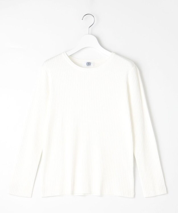 J.PRESS LADIES L 針抜きフライス クルーネック リブ カットソー ホワイト系