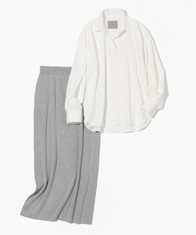 UNFILO 【MAG×スタイリストコラボ】イージーケアシャツ×ラメIラインスカート オフ×シルバー