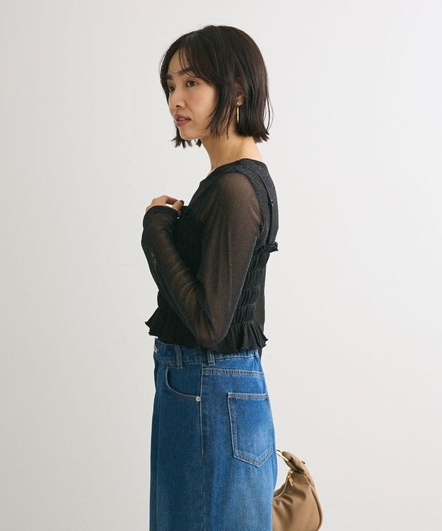 Green Parks ＳＥＴ２点　シャーリングビスチェ＋メッシュインナー Black