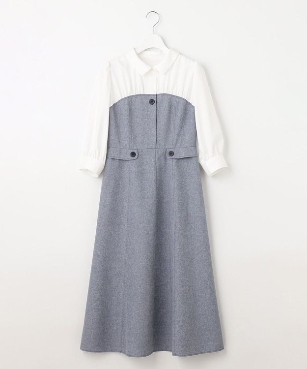 Feroux 【洗える】シャツドッキング ワンピース ネイビー系