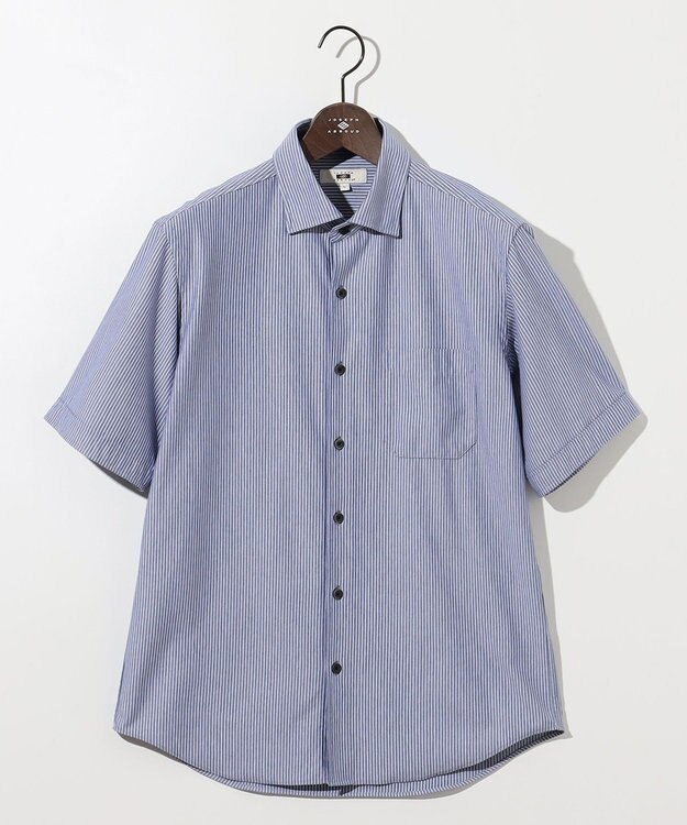 JOSEPH ABBOUD 【キングサイズ・イージーケア・ストレッチ】コンパクトジャージーヘアラインストライプ シャツ ネイビー系1