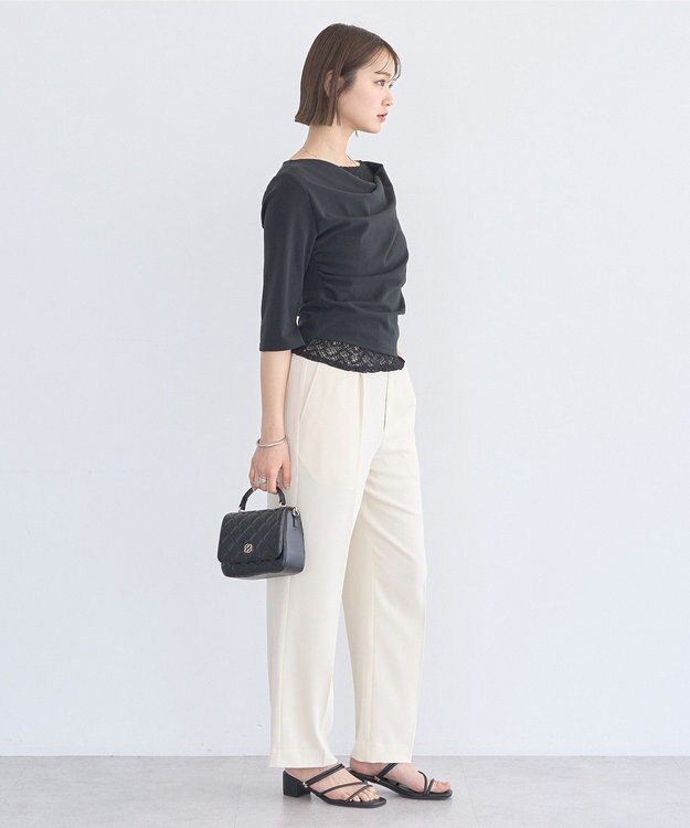 earth music&ecology レースレイヤードドレーププルオーバー Black