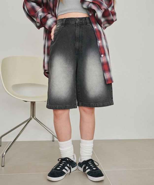 WEGO 【SMサイズ展開】ヴィンテージウォッシュデニムハーフパンツ ブラック