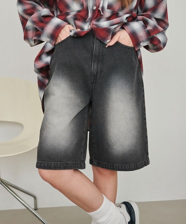 WEGO 【SMサイズ展開】ヴィンテージウォッシュデニムハーフパンツ ブラック