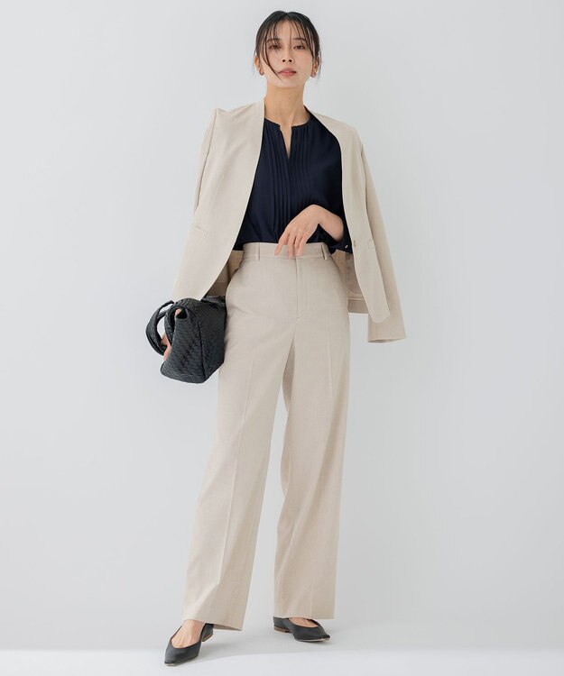 23区 【セットアップ対応/洗える】アイアスマットストレッチ セミワイド パンツ ベージュ系