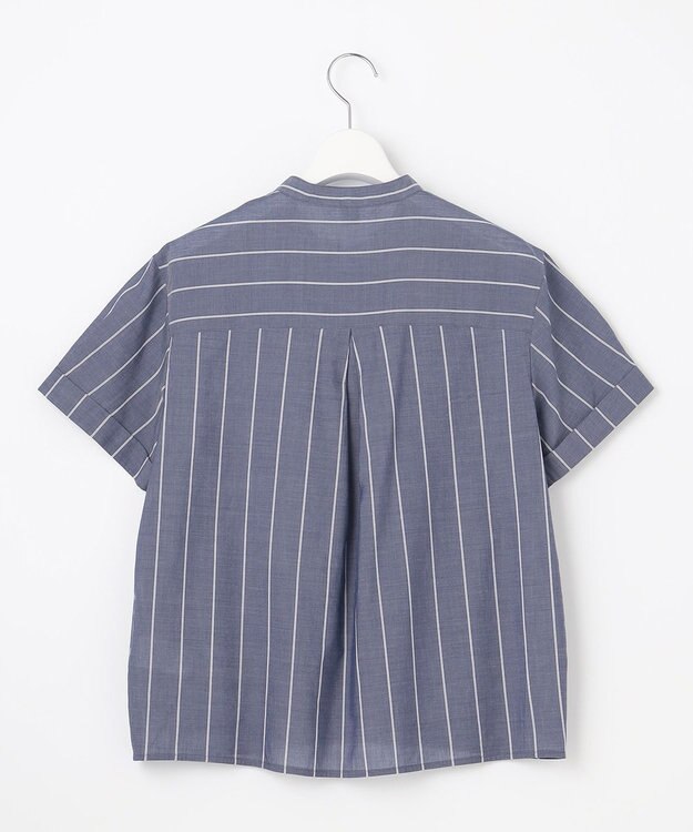 J.PRESS LADIES 【洗える】キュプラローン ストライプ ブラウス ネイビー系1