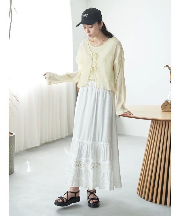 earth music&ecology ＳＥＴ２点クレープリボンブラウス＋インナー Yellow