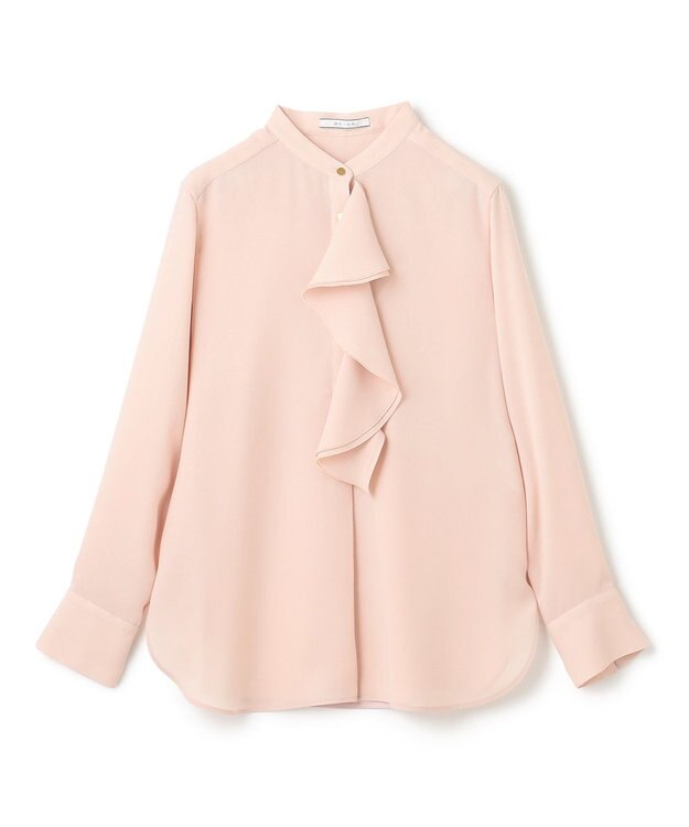 BEIGE， 【洗える】STOW / バンドカラーフリルブラウス Nude