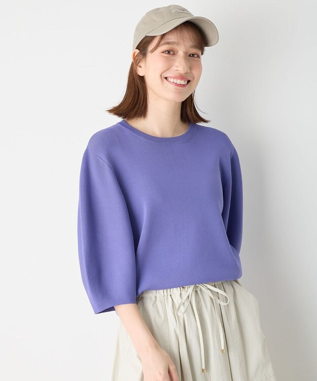 ANY パフスリーブニットプルオーバー ブルー