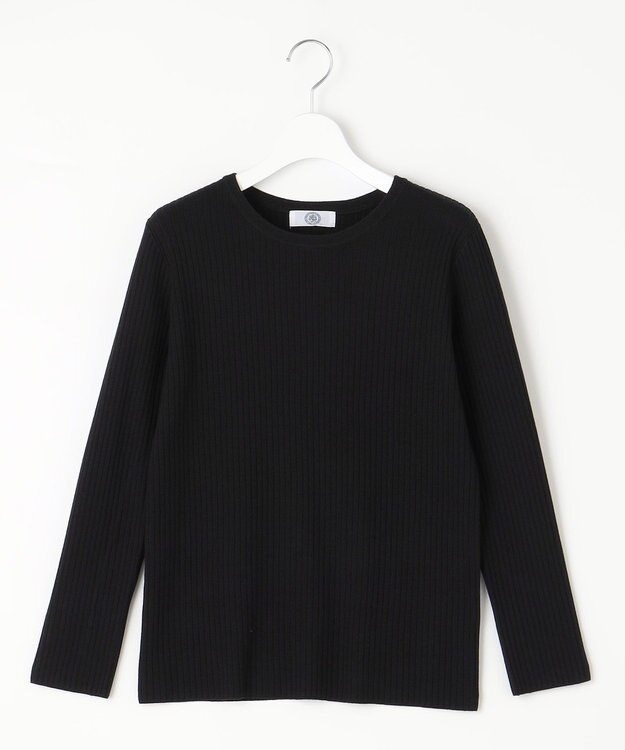 J.PRESS LADIES L 針抜きフライス クルーネック リブ カットソー ブラック系
