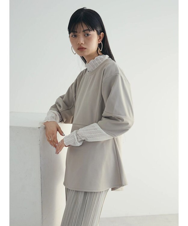 Green Parks armonia. ペプラム切替トップス Gray Beige