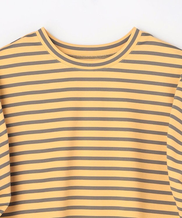 ANY L ツイストスリーブボーダートップス イエロー×カーキ