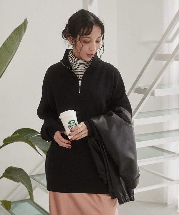 WEGO 【ユニセックス着用ITEM】ミラノリブハーフジッププルオーバー ブラック