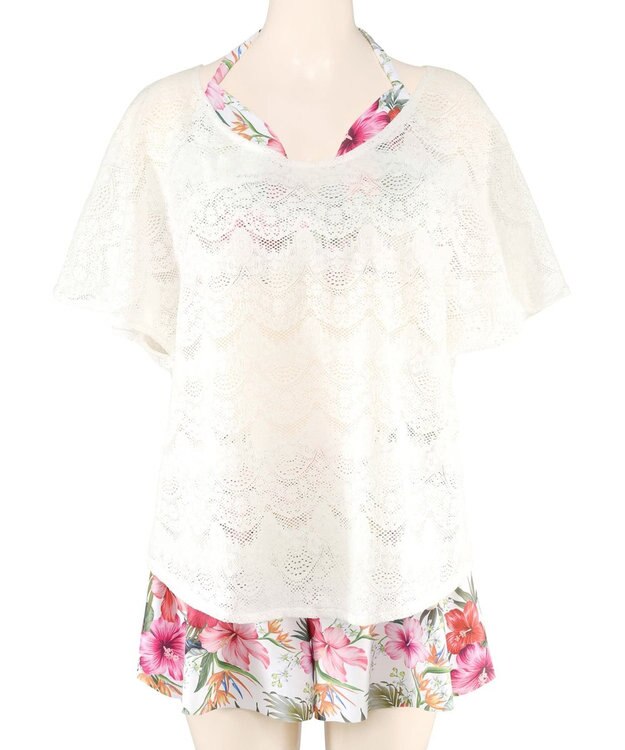 San-ai Resort（三愛水着楽園） 【新色ホワイト＆パープル入荷】４点セット水着　9M・11L【San-ai Resort（サンアイリゾート）】 ホワイト