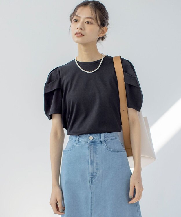 組曲 GIZAコットンタックスリーブ Tシャツ ブラック系