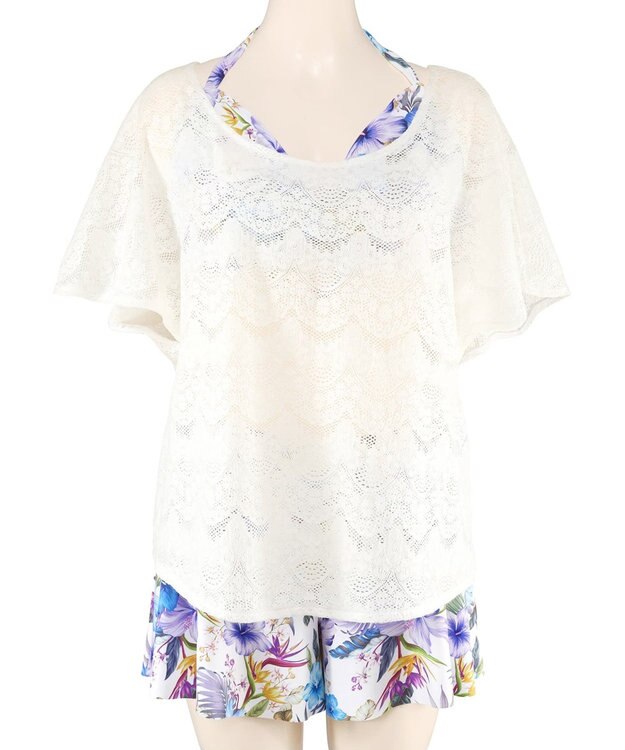 San-ai Resort（三愛水着楽園） 【新色ホワイト＆パープル入荷】４点セット水着　9M・11L【San-ai Resort（サンアイリゾート）】 パープル