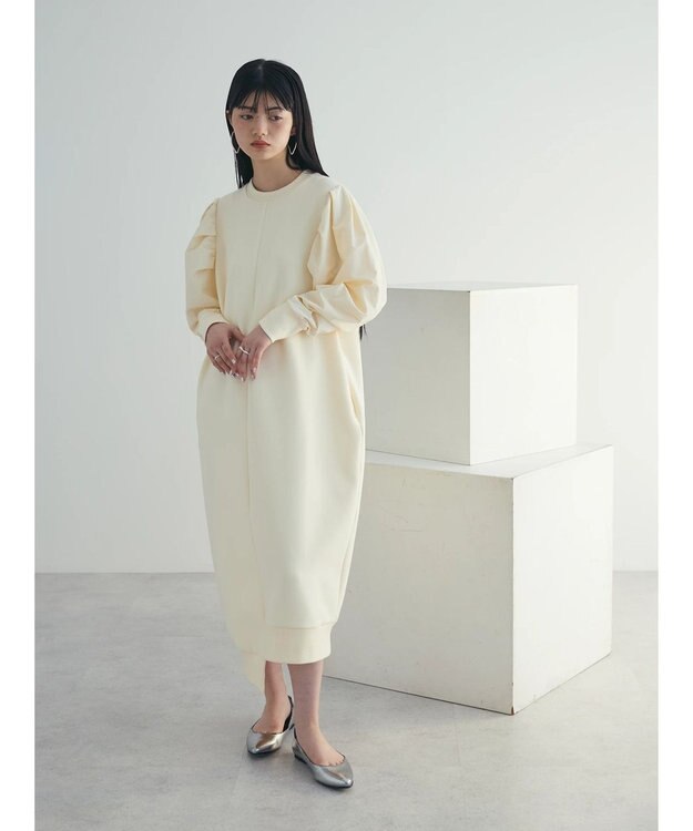 Green Parks armonia. リブ使いコクーンポンチワンピース Ivory