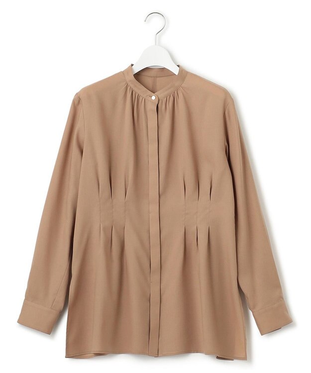 23区 【洗える】キュアセルツイル ウエストタック ブラウス キャメル系