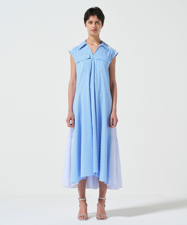 GRACE CONTINENTAL ティアードコンビシャツワンピース ストライプ