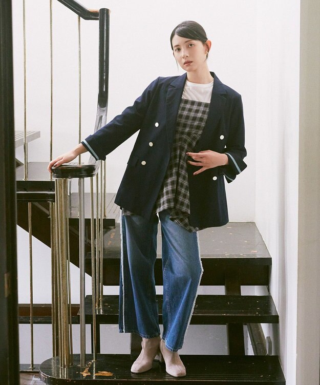 earth music&ecology ワイドフリンジデニムパンツ Indigo