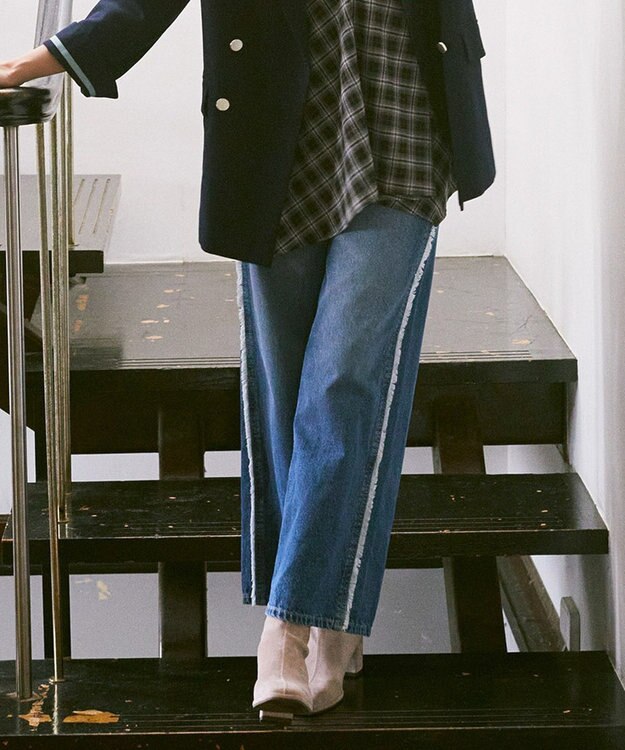 earth music&ecology ワイドフリンジデニムパンツ Indigo