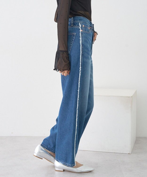 earth music&ecology ワイドフリンジデニムパンツ Indigo