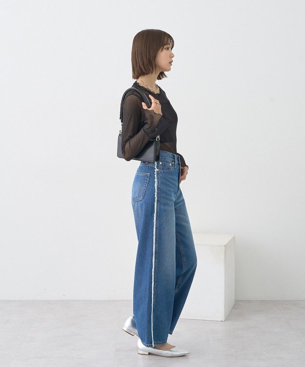 earth music&ecology ワイドフリンジデニムパンツ Indigo