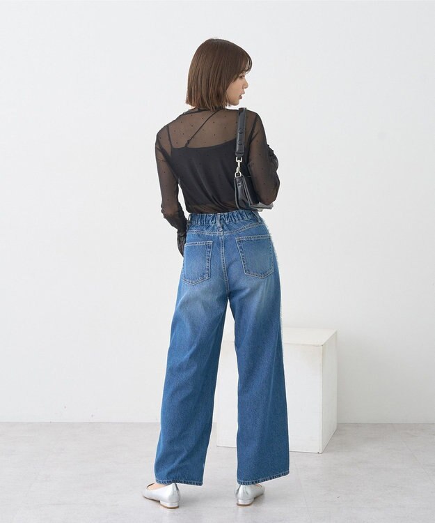 earth music&ecology ワイドフリンジデニムパンツ Indigo